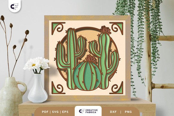 Cactus Plants 3D Shadow Box Paper Cut Guide