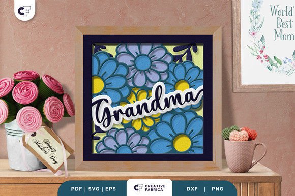 Floral Grandma 3D Shadow Box Paper Cut Guide