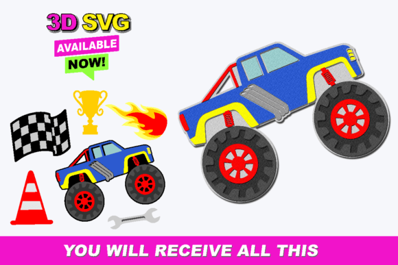 Monster Truck Elements 3D SVG for Creative Projects