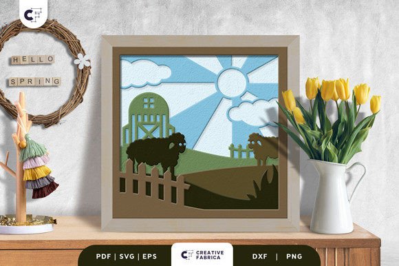 Sheep Farm 3D Shadow Box Paper Cut Guide