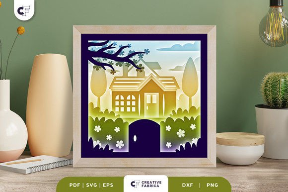 Spring Home 3D Shadow Box Paper Cut SVG Guide
