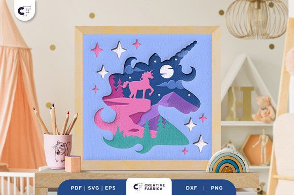 Unicorn 3D Shadow Box Paper Cut SVG: A Layered Craft for Magical Decor