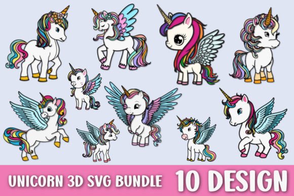 Unicorn 3D SVG Bundle: Layered Papercut Magic